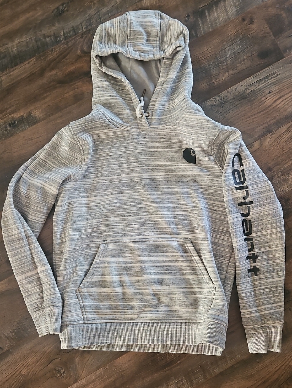 Carhartt Women's Light Heather Gray Crewneck Hoodie with Logo Sleeve